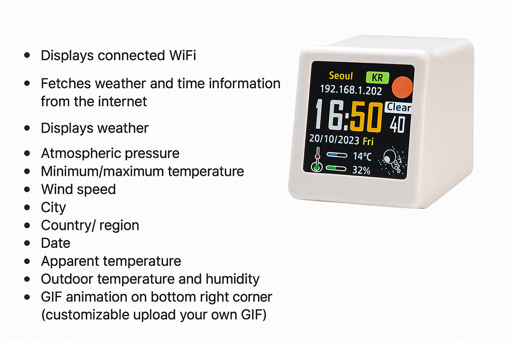 2pc Mini Smart Wi-Fi Weather Station Clock - Desktop Digital Clock with HD IPS Screen, Customizable GIF Display & 3-Day Forecast(Silver)