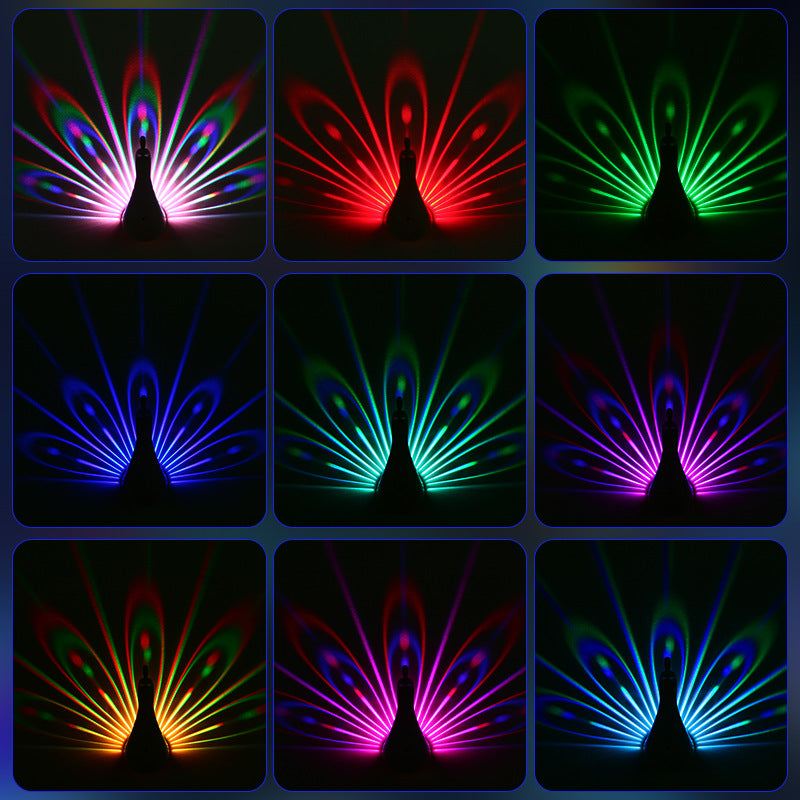 Peacock Projection LED Night Light - Multi-Color Atmosphere Lamp with Remote & Touch Control, USB Rechargeable(white)