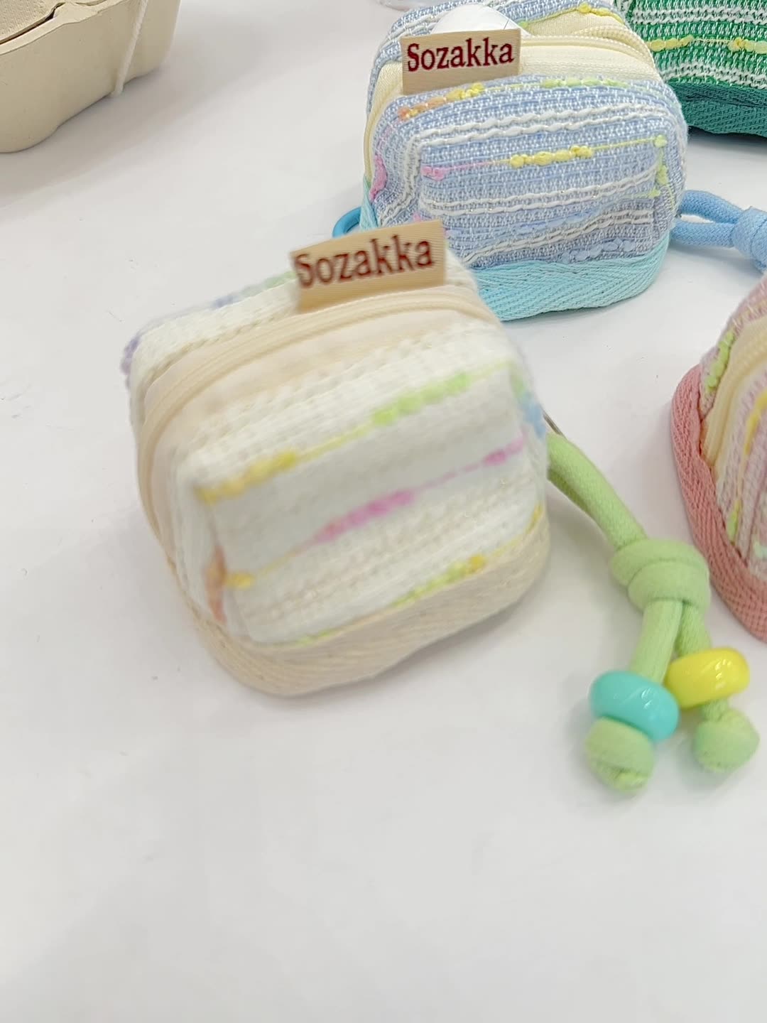 3pc Chic Woven Mini Backpack Pouch - Earphone Case & Coin Purse with Keychain Lanyard(yellow)