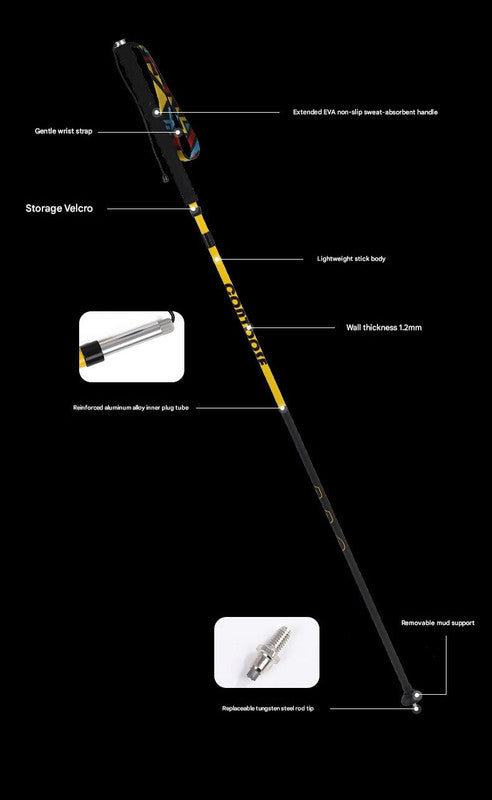 Ultralight Carbon Fiber Foldable Trail Running & Hiking Pole(yellow  Recommended height range 165-175cm)