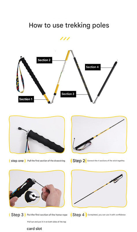 Ultralight Carbon Fiber Foldable Trail Running & Hiking Pole(yellow  Recommended height range 165-175cm)