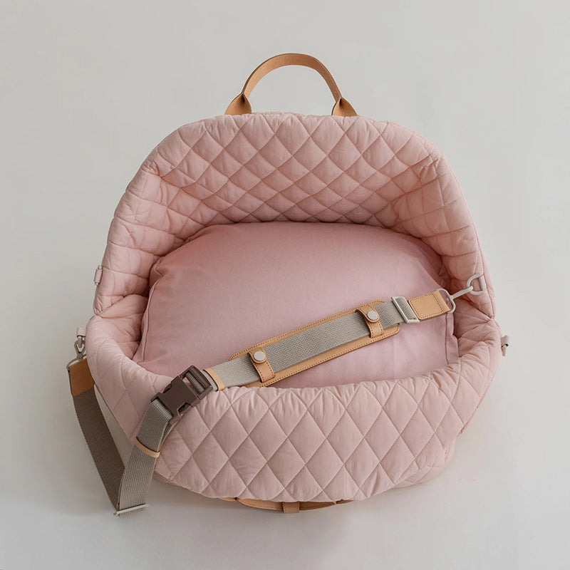 Luxury Quilted 2-in-1 Pet Travel Carrier & Car Booster Seat for Small Dogs(Camel)