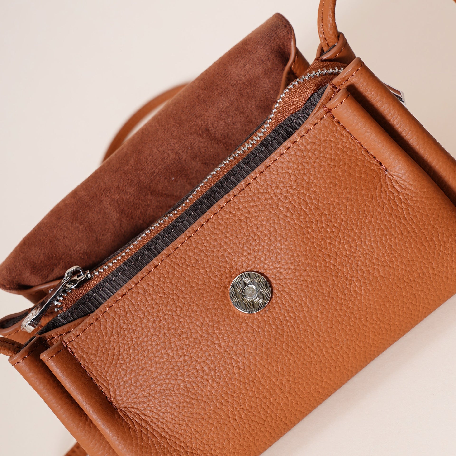 Genuine Leather Flap Crossbody Bag with Elephant Charm - Compact & Stylish Shoulder Purse(White)
