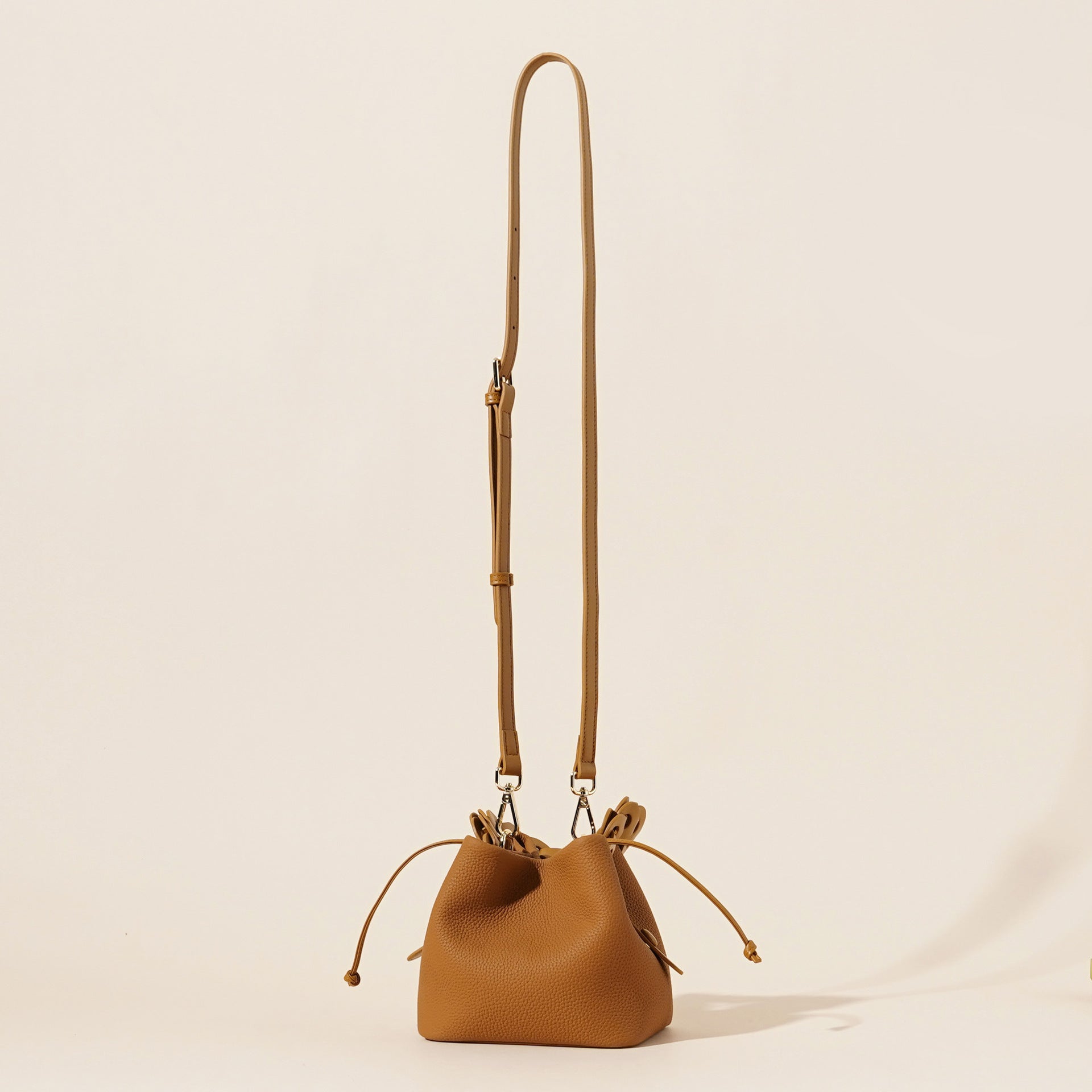 Genuine Leather Mini Bucket Bag with Braided Handle - Chic Drawstring Crossbody Purse(white)