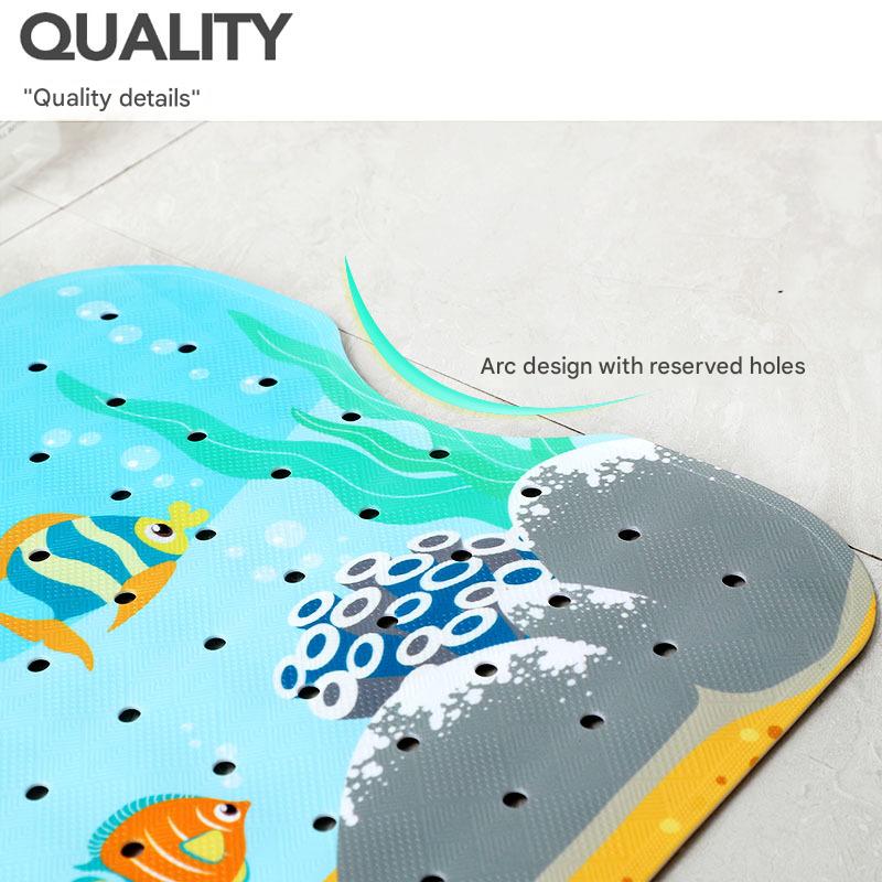 Non-Slip PVC Bath & Shower Mat with Suction Cups and Drainage Holes - Cartoon Ocean Theme(Black Whale)