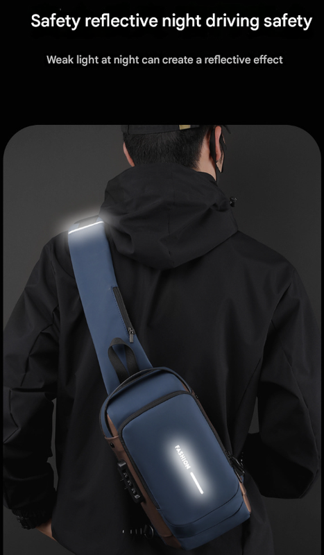 Grey and Brown Men's Anti-Theft Crossbody Sling Bag with USB Charging Port & Combination Lock