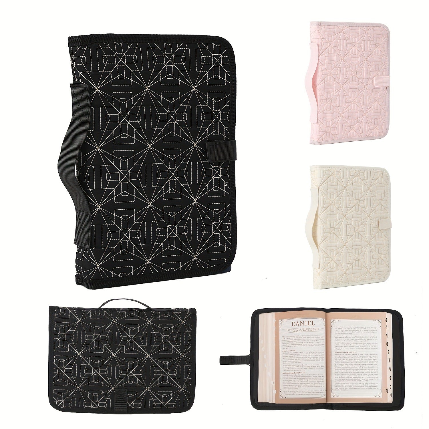 Pink Elegant Quilted Bible Cover - Protective Book Case with Carry Handle