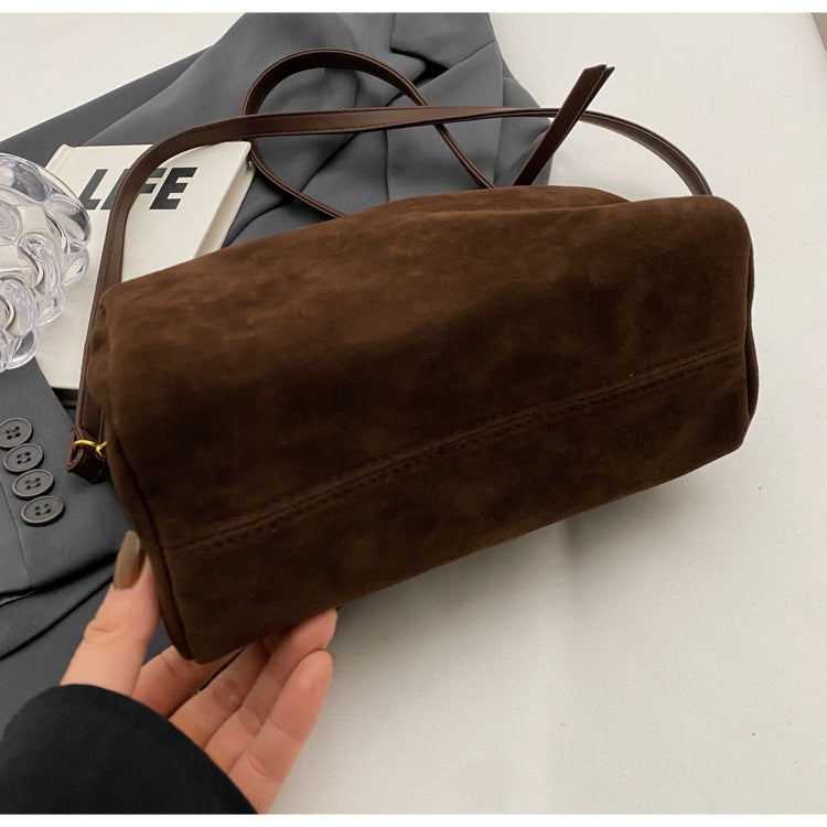 Coffee Chic Ruched Handle Crossbody Bag - Womens Faux Suede Top Handle Handbag with Detachable Strap