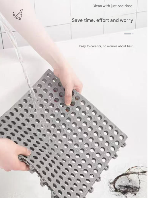 White And Green DIY Interlocking Non-Slip Floor Tiles - 12-Pack PVC Drainage Mat for Shower & Bathroom Safety