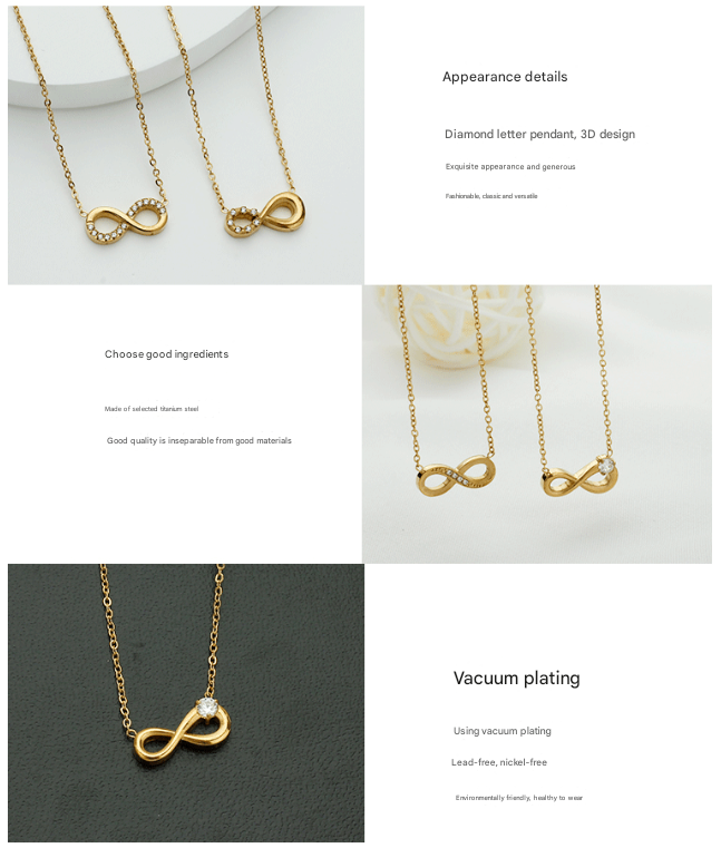 Style 2 Gold Infinity Necklace for Women - Dainty Titanium Steel Pendant with Sparkling Cubic Zirconia