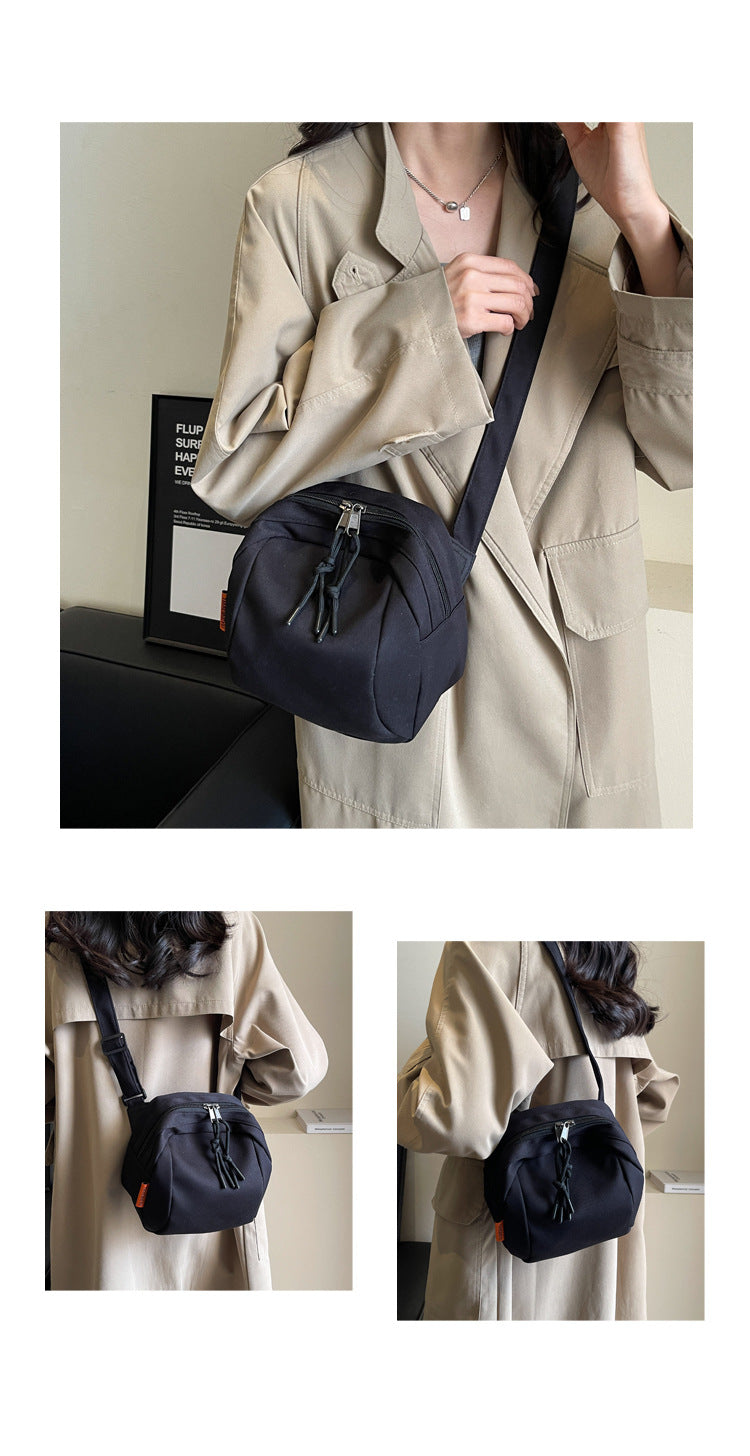 Black Lightweight Canvas Crossbody Bag - Minimalist Casual Shoulder Satchel with Adjustable Strap