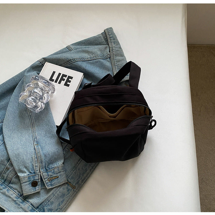 Black Lightweight Canvas Crossbody Bag - Minimalist Casual Shoulder Satchel with Adjustable Strap