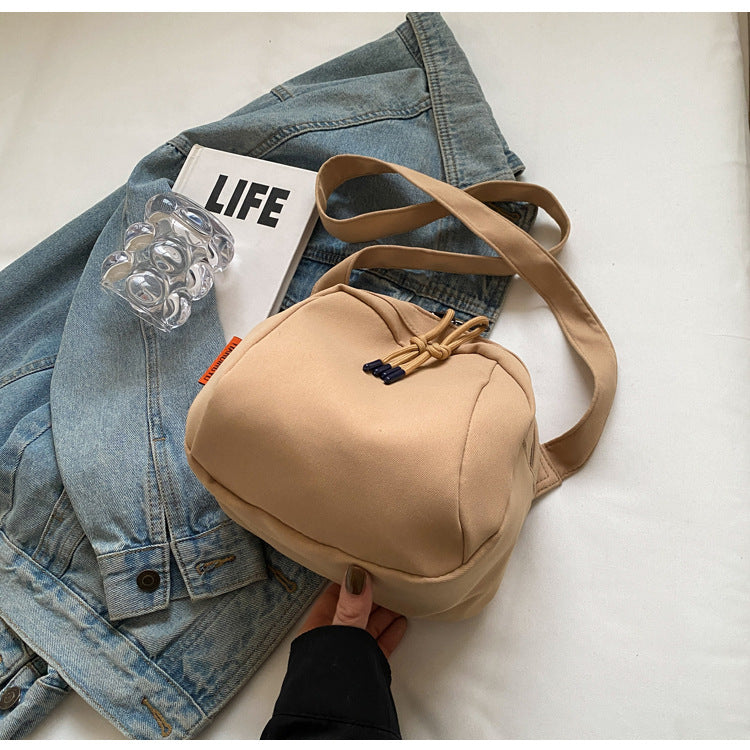Khaki Lightweight Canvas Crossbody Bag - Minimalist Casual Shoulder Satchel with Adjustable Strap