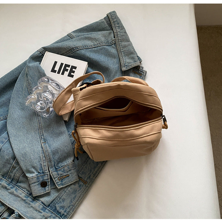 Khaki Lightweight Canvas Crossbody Bag - Minimalist Casual Shoulder Satchel with Adjustable Strap