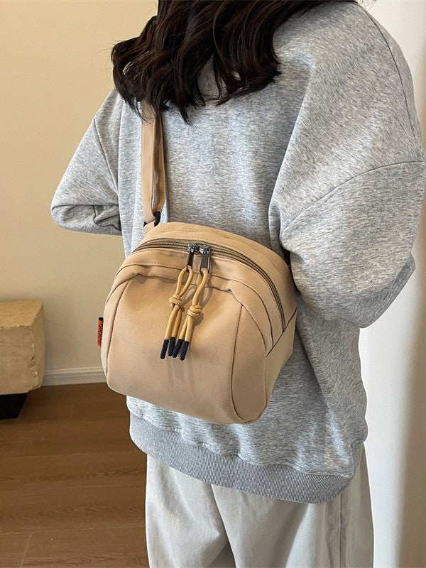 Khaki Lightweight Canvas Crossbody Bag - Minimalist Casual Shoulder Satchel with Adjustable Strap