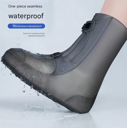 2 Pcs Size L Dark Grey Reusable Waterproof Shoe Covers - Heavy Duty Non-Slip Rain Boot Protectors