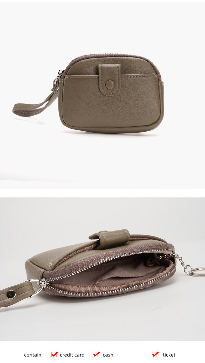 Brown Womens Compact PU Leather Coin Purse - Stylish Mini Wallet Wristlet with Card Holder and Key Ring