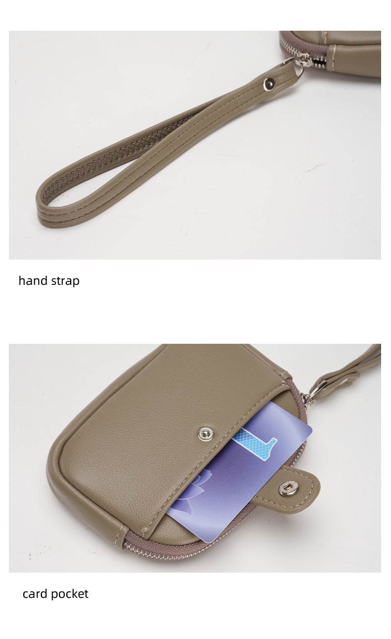 Khaki Womens Compact PU Leather Coin Purse - Stylish Mini Wallet Wristlet with Card Holder and Key Ring
