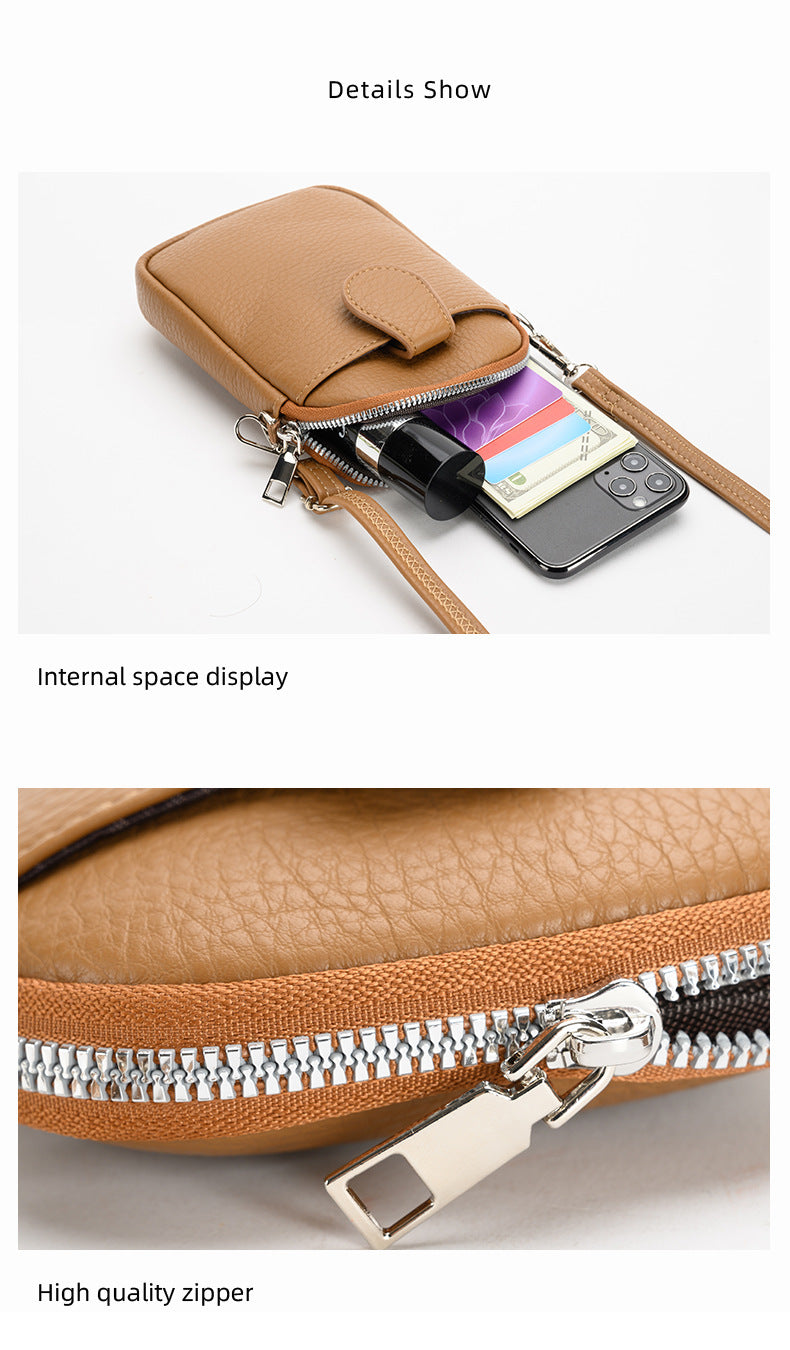 Brown Chic Crossbody Phone Bag - Womens PU Leather Mini Shoulder Purse with Adjustable Strap