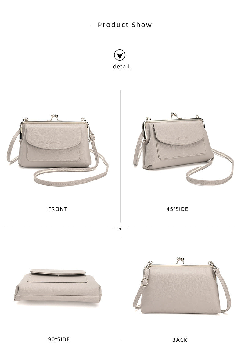 Black Women's Vintage Kiss Lock Crossbody Bag - PU Leather Clutch Purse with Detachable Strap