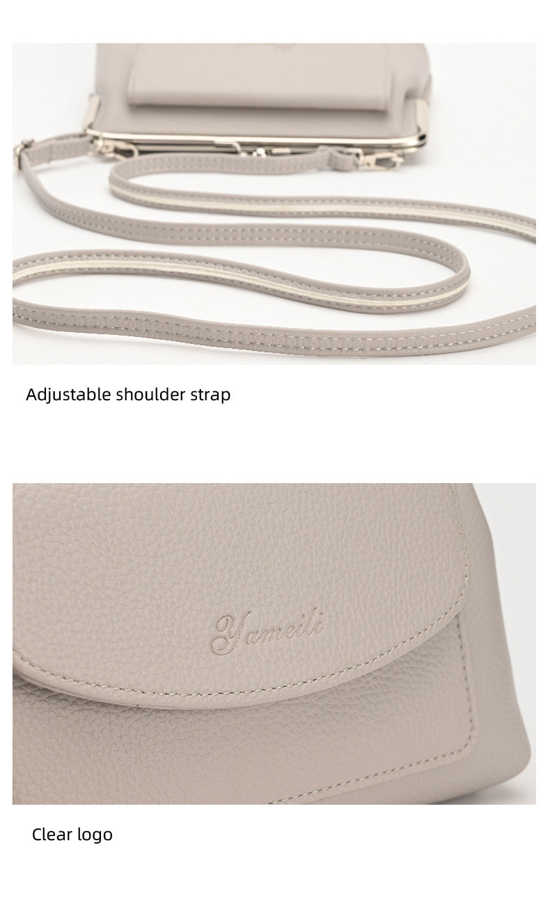Taupe Women's Vintage Kiss Lock Crossbody Bag - PU Leather Clutch Purse with Detachable Strap