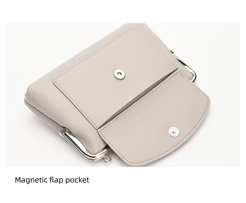 Taupe Women's Vintage Kiss Lock Crossbody Bag - PU Leather Clutch Purse with Detachable Strap