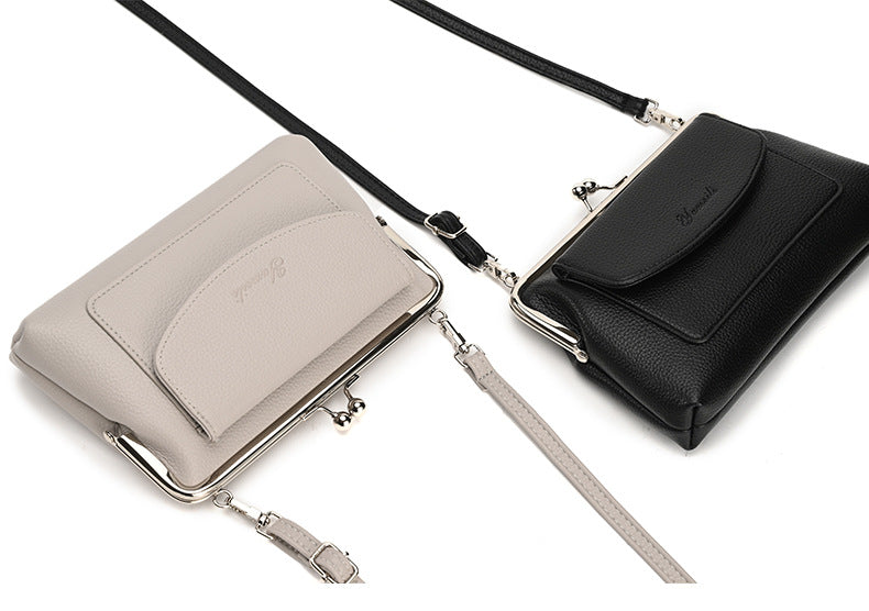 Pink Women's Vintage Kiss Lock Crossbody Bag - PU Leather Clutch Purse with Detachable Strap
