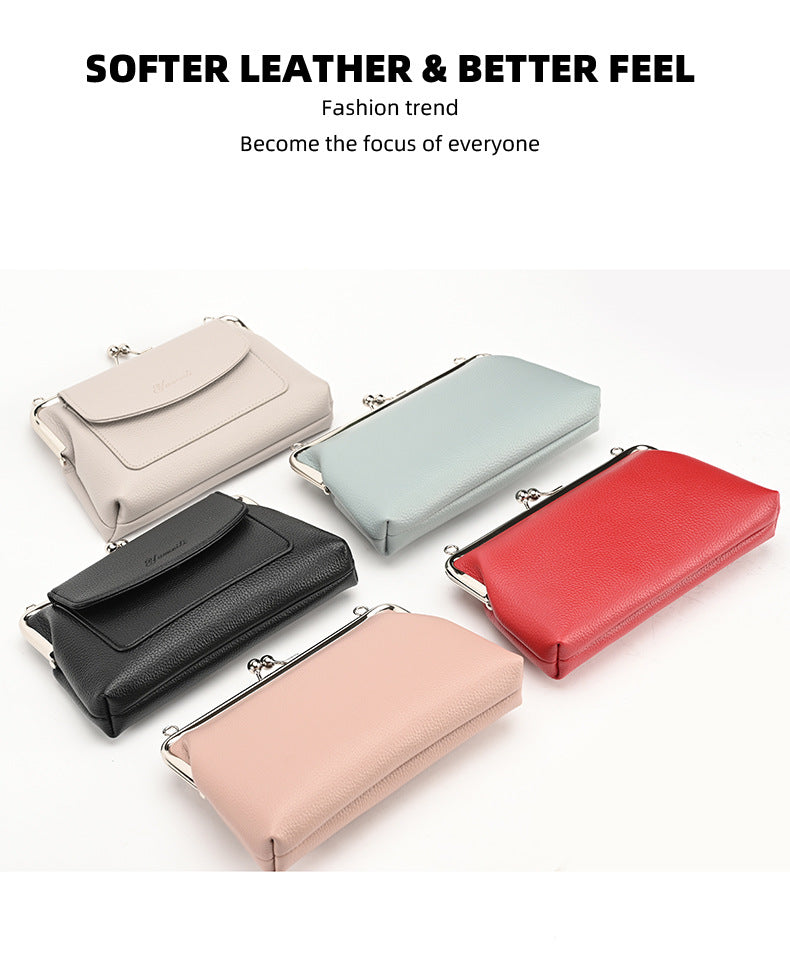 Pink Women's Vintage Kiss Lock Crossbody Bag - PU Leather Clutch Purse with Detachable Strap