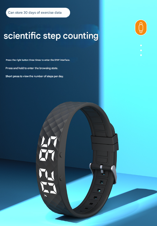 Black Smart Vibrating Alarm Watch - Digital Fitness Tracker Wristband with Pedometer & Sleep Monitor