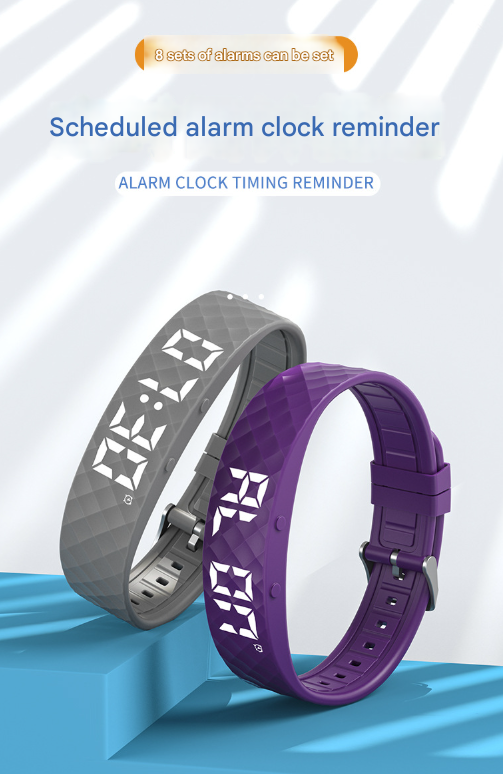 Black Smart Vibrating Alarm Watch - Digital Fitness Tracker Wristband with Pedometer & Sleep Monitor