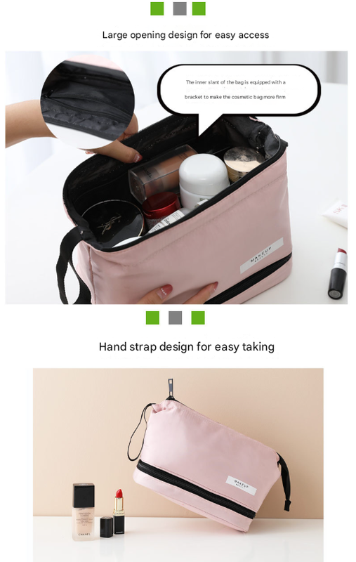Pink Chic Dual-Compartment Makeup & Toiletry Bag - Large Capacity Travel Organizer with Brush Holder