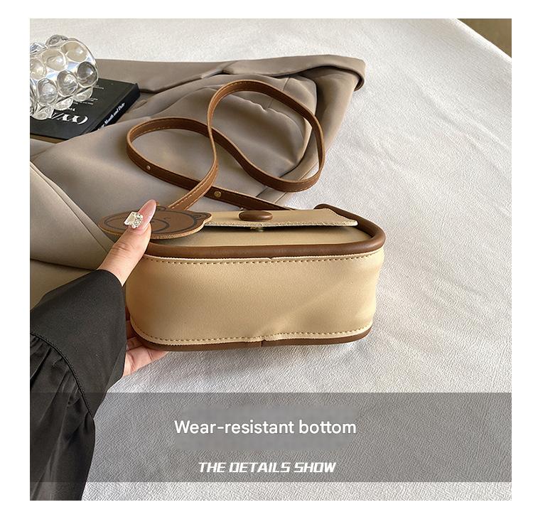 White and Brown Chic PU Leather Crossbody Bag with Cute Bear Charm - Adjustable Strap Shoulder Purse