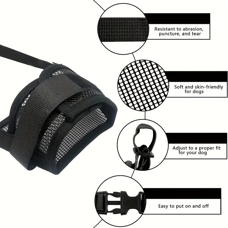 3 Pcs Size M Black Breathable Mesh Dog Muzzle - Soft & Comfortable Guard to Prevent Biting, Allows Panting and Drinking