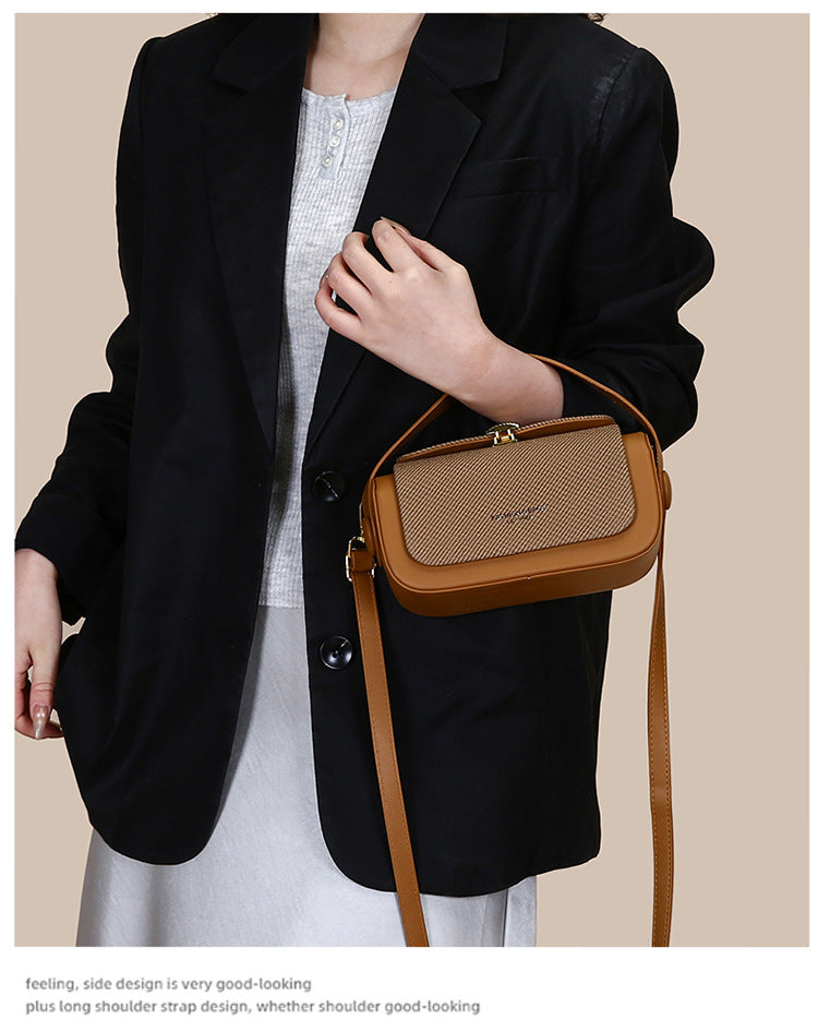 Brown Elegant Top Handle Crossbody Bag - Structured PU Leather Box Purse for Women