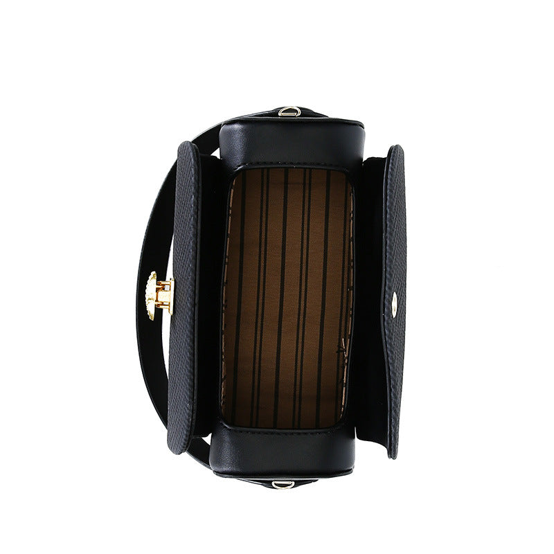 Black Elegant Top Handle Crossbody Bag - Structured PU Leather Box Purse for Women