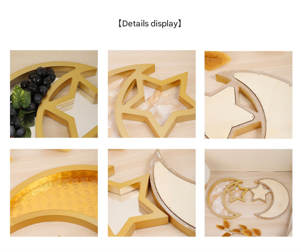 2 Pcs Gold Textured Elegant Celestial Moon & Star Serving Tray - Gold Finish Decorative Platter for Home & Holidays