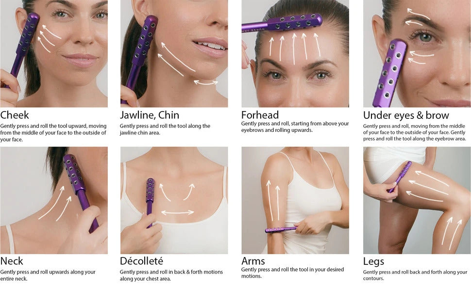Silver Germanium Stone Facial Roller - Uplifting & Sculpting Beauty Massager for Face and Body