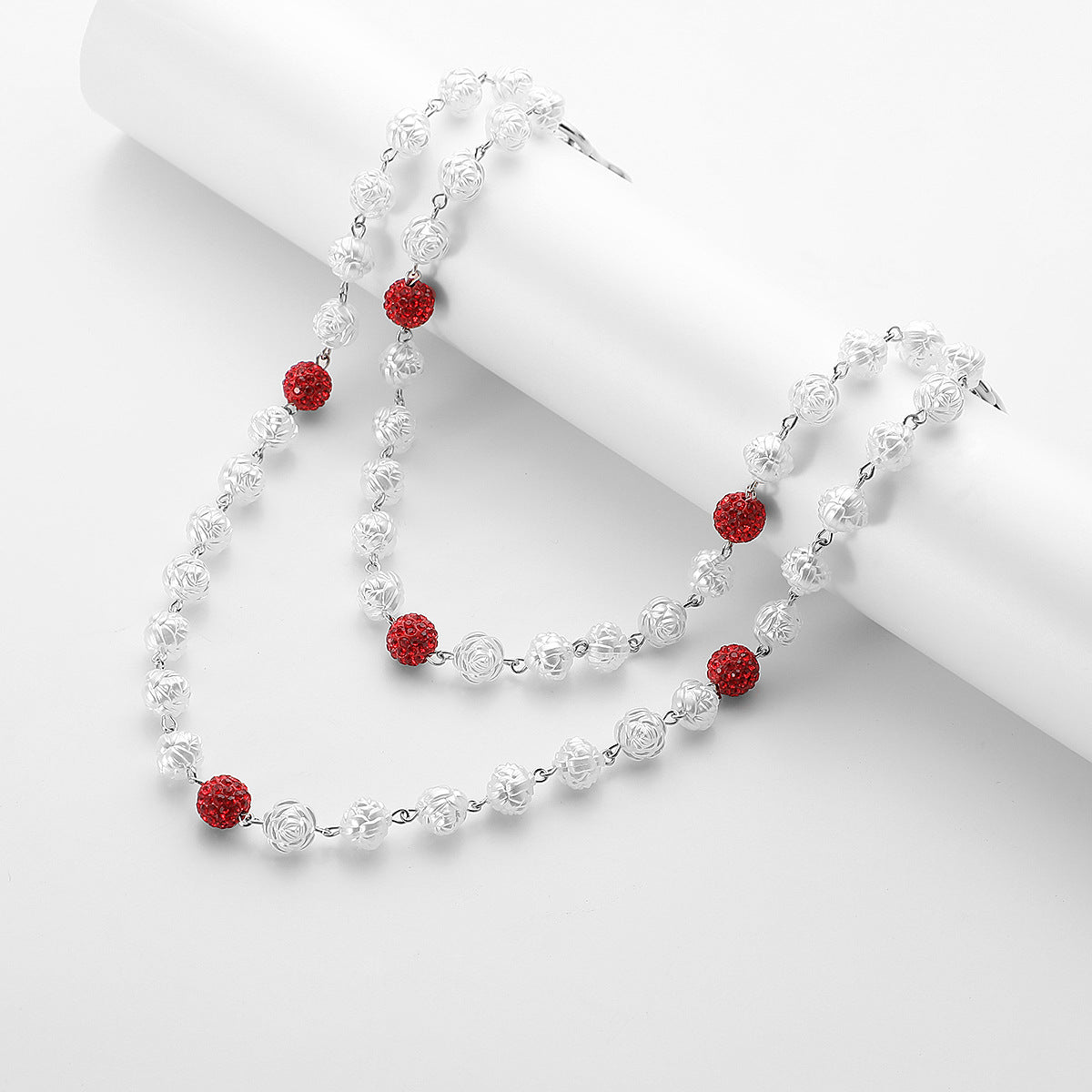 Red and White Bling Rhinestone Beaded Wallet Chain - Double Layer Hip Hop Trouser Chain Jean Accessory(45g）
