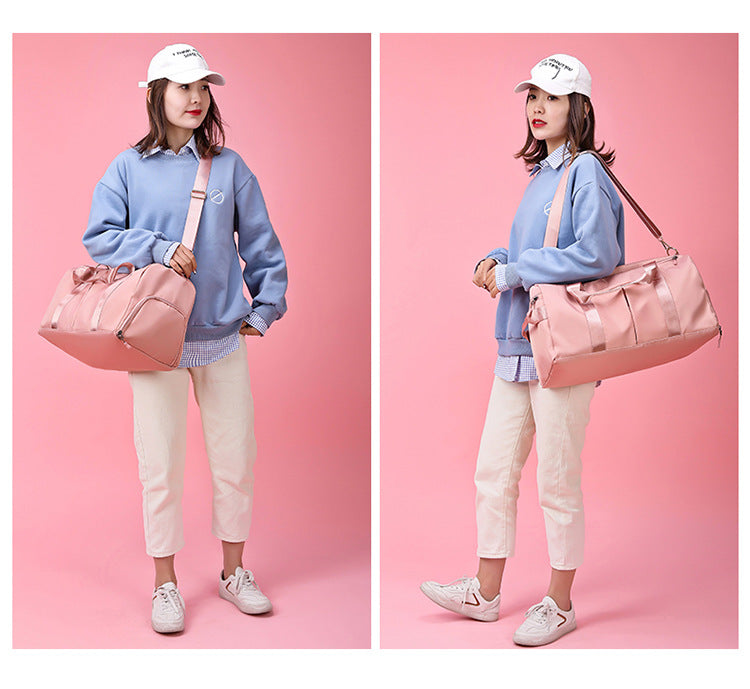 Pink Large Capacity Travel Duffel Bag – Wet & Dry Separation, Shoe Compartment, and Luggage Sleeve for Gym, Yoga, and Short Trips