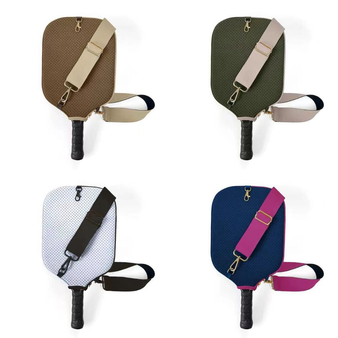 Grey Neoprene Pickleball Paddle Cover – Waterproof Side Pocket Design, Shoulder Bag Style