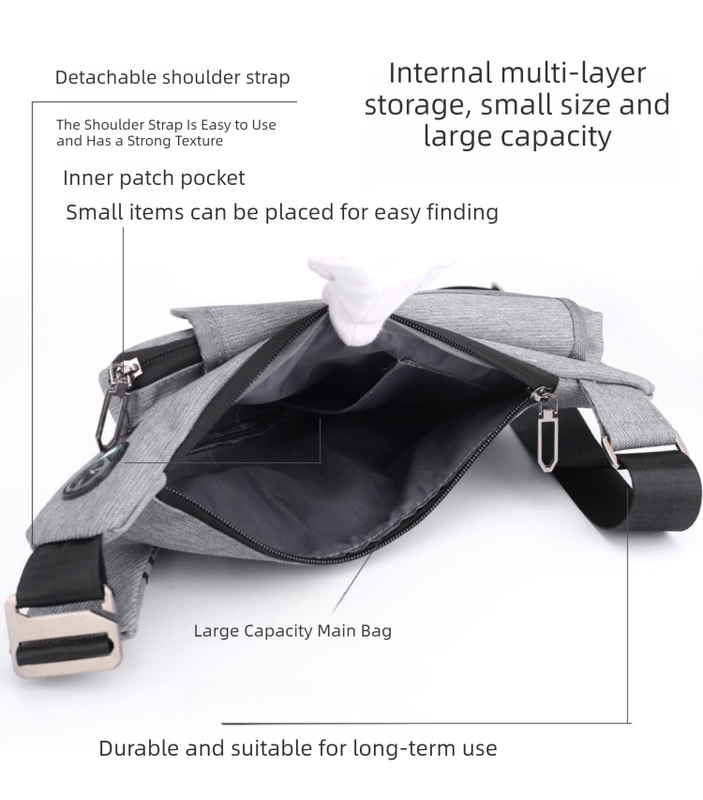 Grey Men's Nylon Fabric Chest Bag – Lightweight, Waterproof & Multi-Functional Crossbody Sling Bag