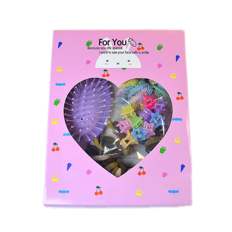 Style 3 Boxed Hair Tie Set with Pink Rubber Bands, Cute Hair Accessories & Mini Comb – Perfect Gift for Girls