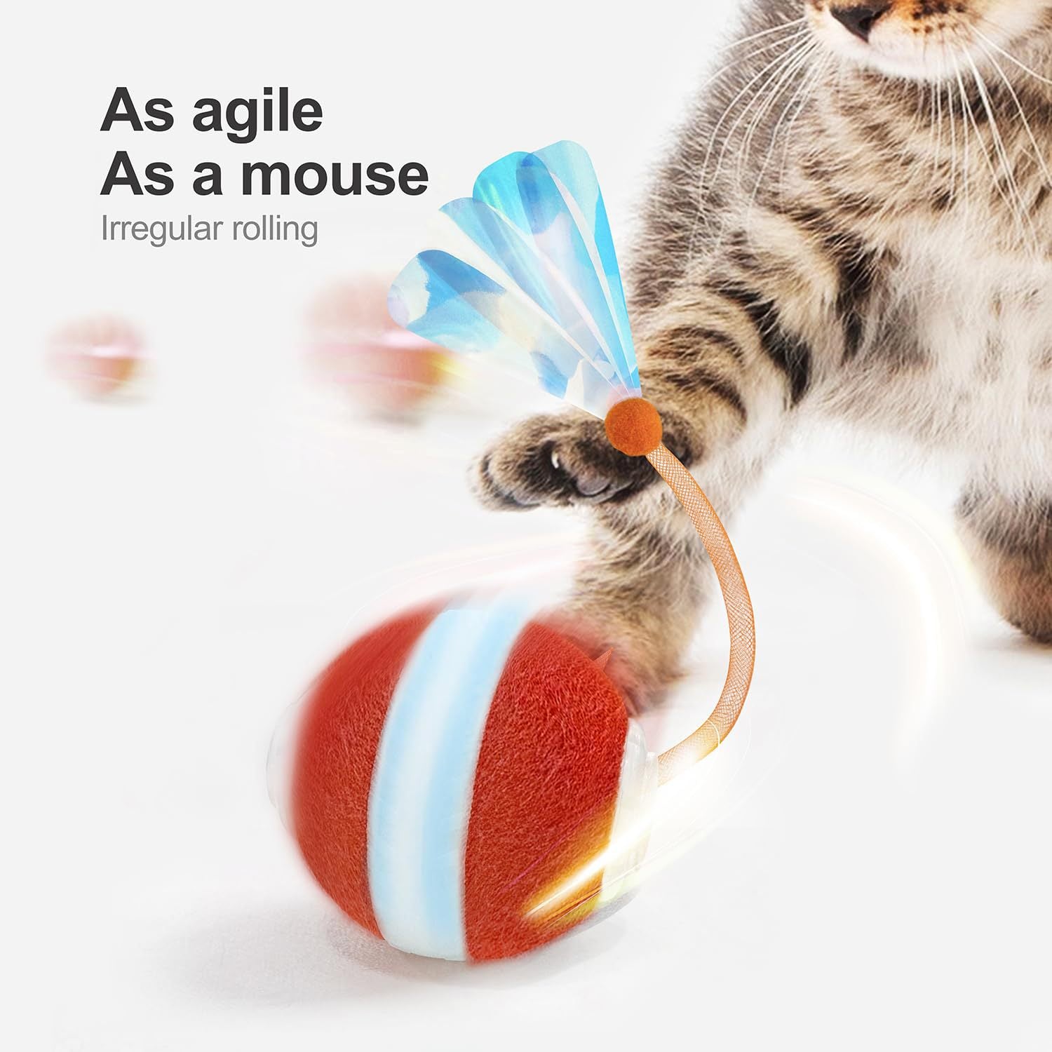 Red Interactive Smart Electric Cat Toy Ball - Automatic Irregular Rolling Teaser for Independent Play