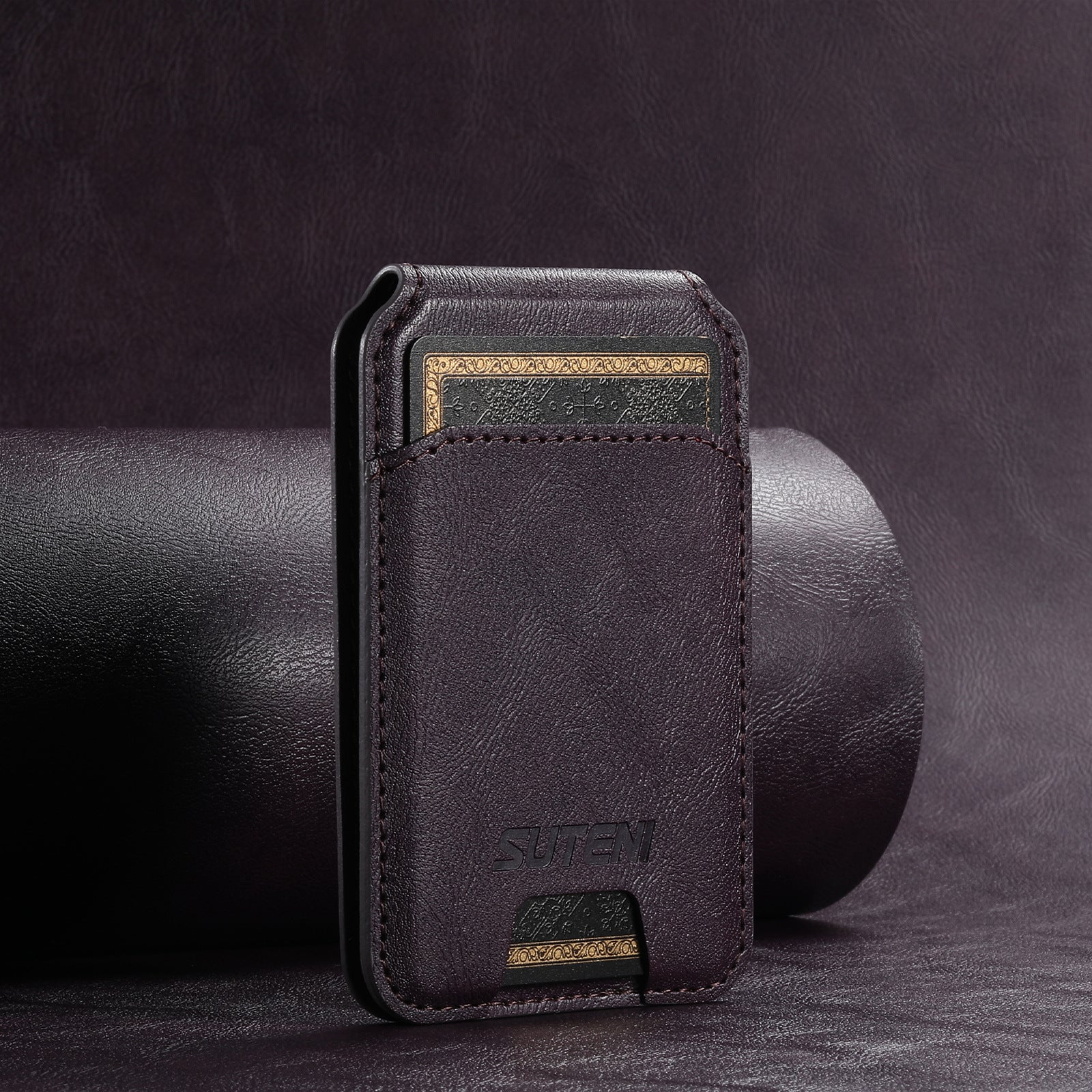 Purple Slim Magnetic Wallet with Kickstand for MagSafe - PU Leather Card Holder