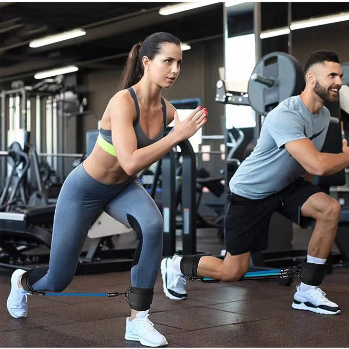 Red  Silver SnapResistance Bands Set with Ankle Straps for Glute Kickbacks & Leg Workouts (10-30lbs)