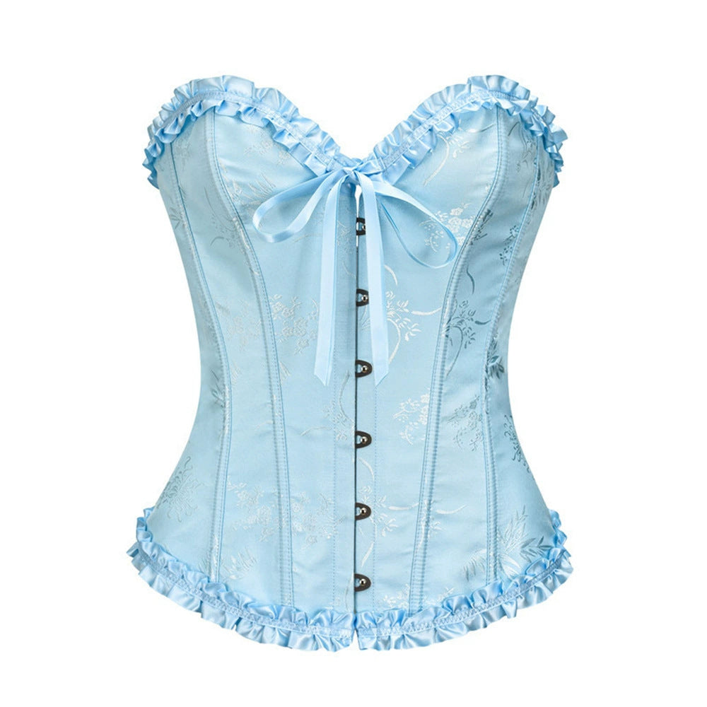 XL Blue Women's Floral Lace Overbust Corset - Waist Cincher Bustier Top for Shapewear & Costume