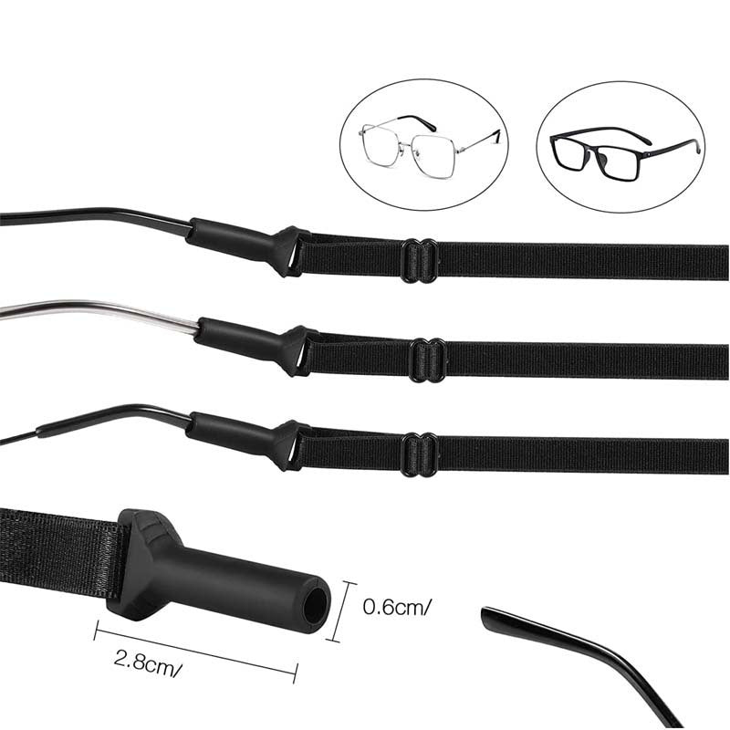 10-Pack Adjustable Sport Eyewear Retainer Straps - Black Anti-Slip Glasses Cord 210mm (Stretches to 320mm)