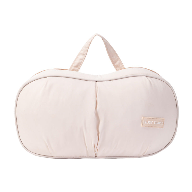 Beige Portable Underwear Travel Organizer Bag - Bra & Lingerie Storage, Anti-Deformation Case for Business Trips