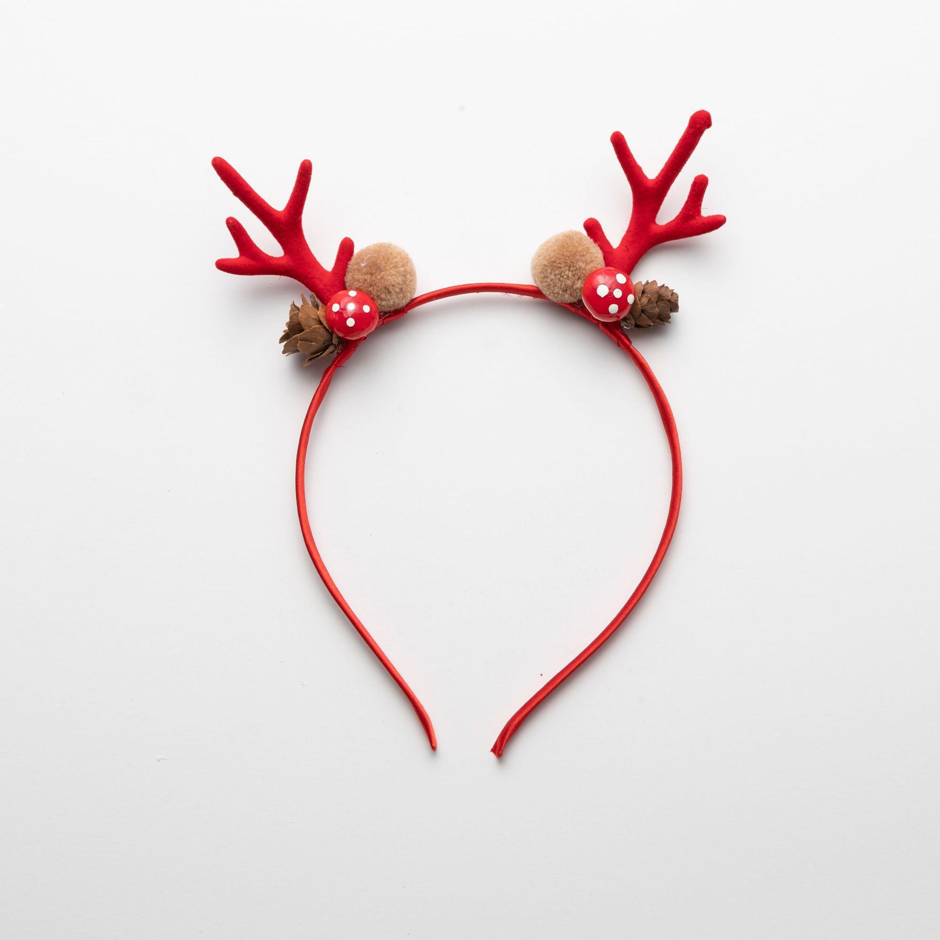 Mushroom Pinecone Enchanting 5-Piece Christmas Antler Headband Set - Festive Brown Reindeer Hair Accessories for Holiday Gifts