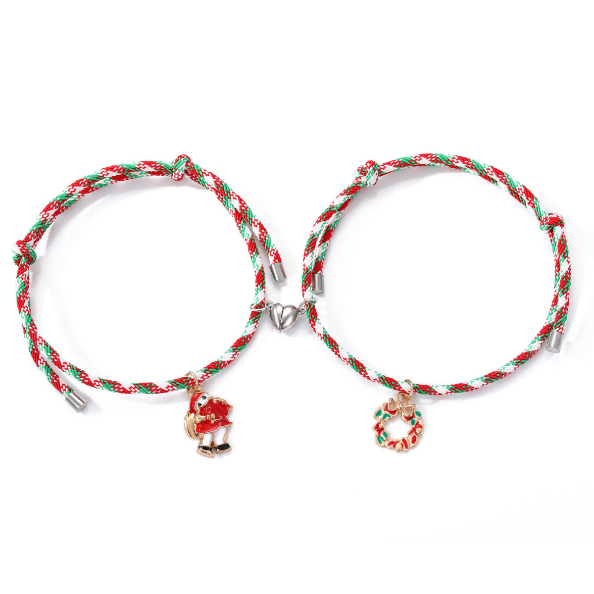 3 Pairs Cute Couple Bracelets - Magnetic Christmas & New Year Friendship Rope Bracelets with Charms (Adjustable, 9.3g)